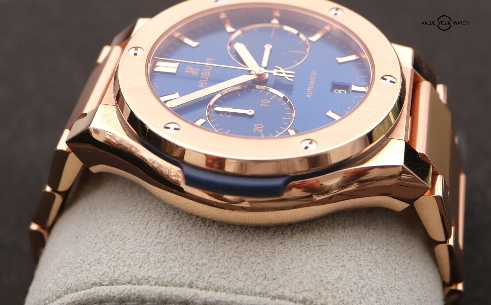 Hublot Classic Fusion Chronograph 45mm 18K Rose Gold Blue Dial Boxes/Papers - Image 8