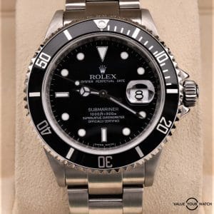 Rolex Submariner Date 16160 40mm No Holes Black Dial RARE Engraved Rehaut Boxes/Papers