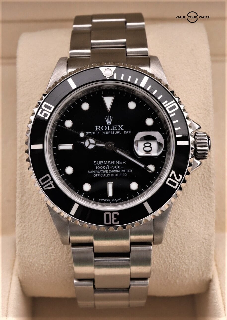 Rolex Submariner Date 16160 40mm No Holes Black Dial RARE Engraved Rehaut Boxes/Papers