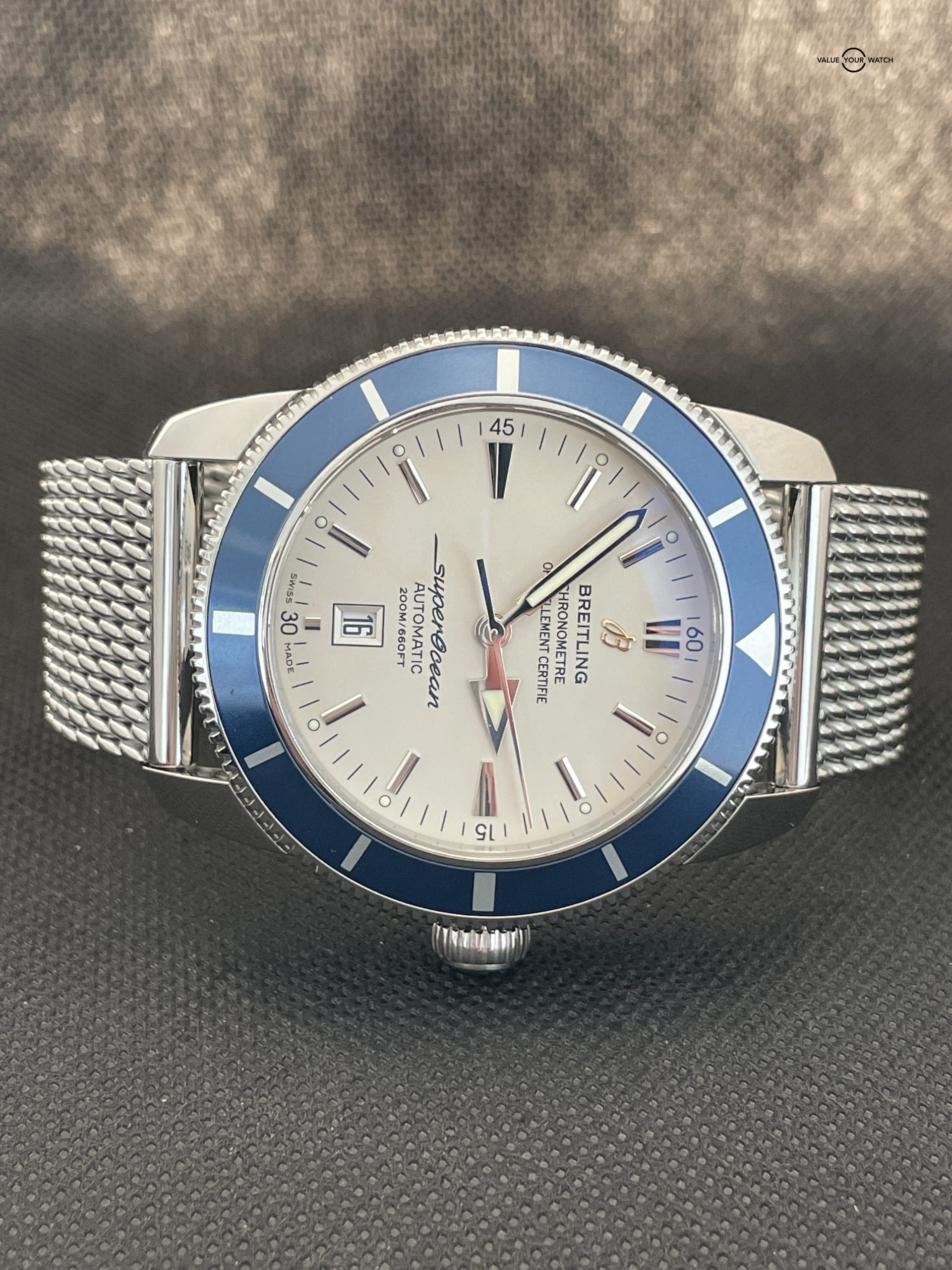 Breitling SuperOcean Heritage I Blue White Dial 46mm Mesh Steel Watch A17320 - Image 9
