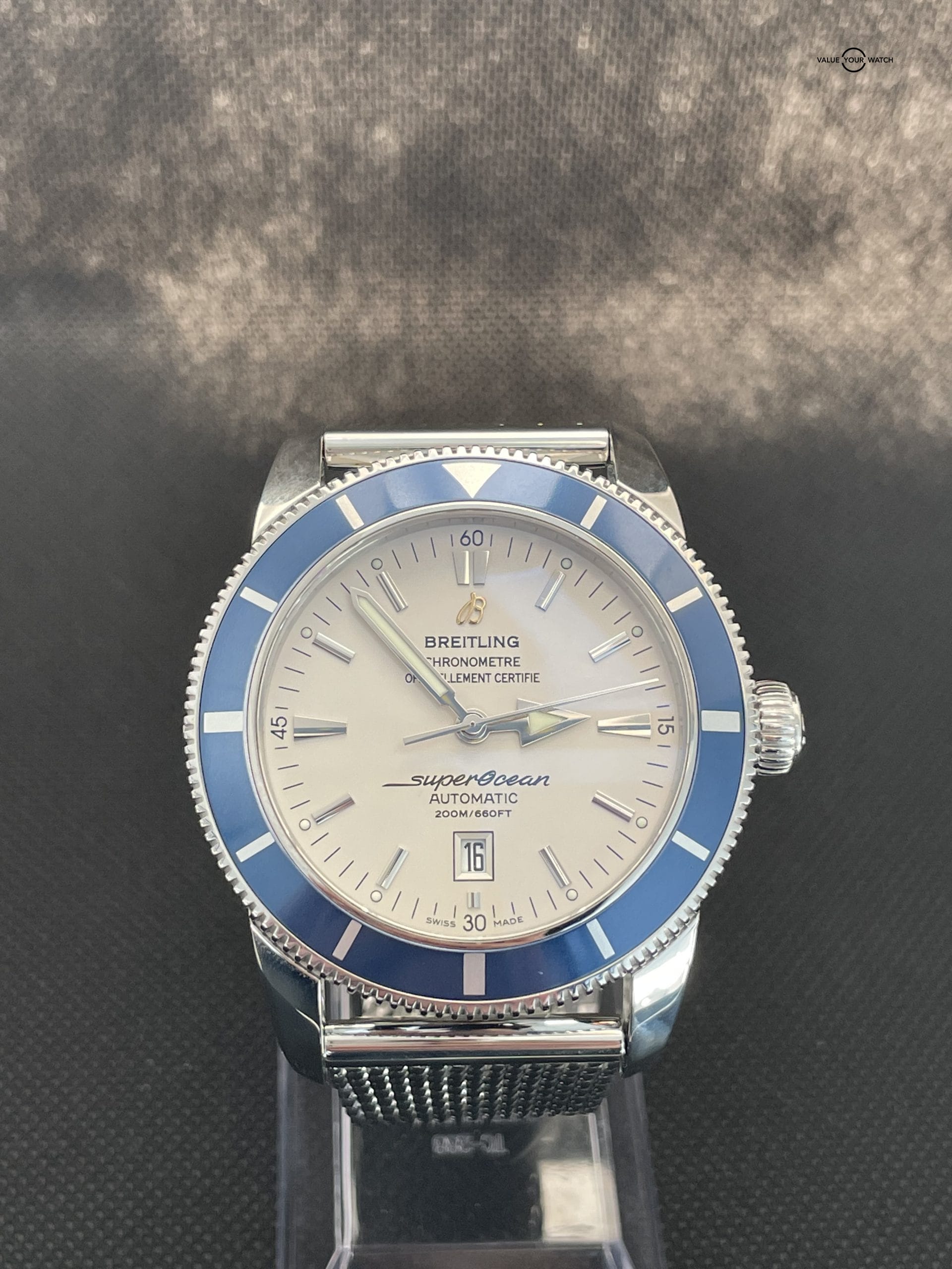 Breitling SuperOcean Heritage I Blue White Dial 46mm Mesh Steel Watch A17320 - Image 2