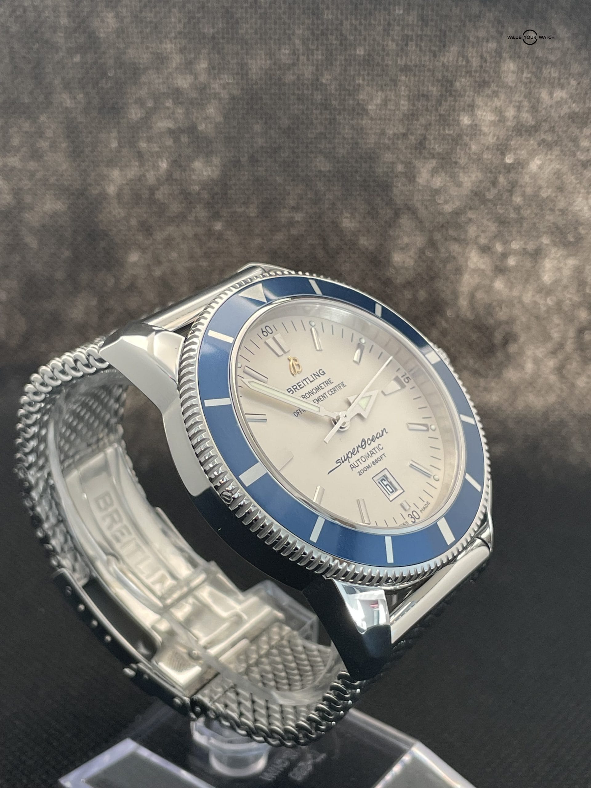 Breitling SuperOcean Heritage I Blue White Dial 46mm Mesh Steel Watch A17320 - Image 3