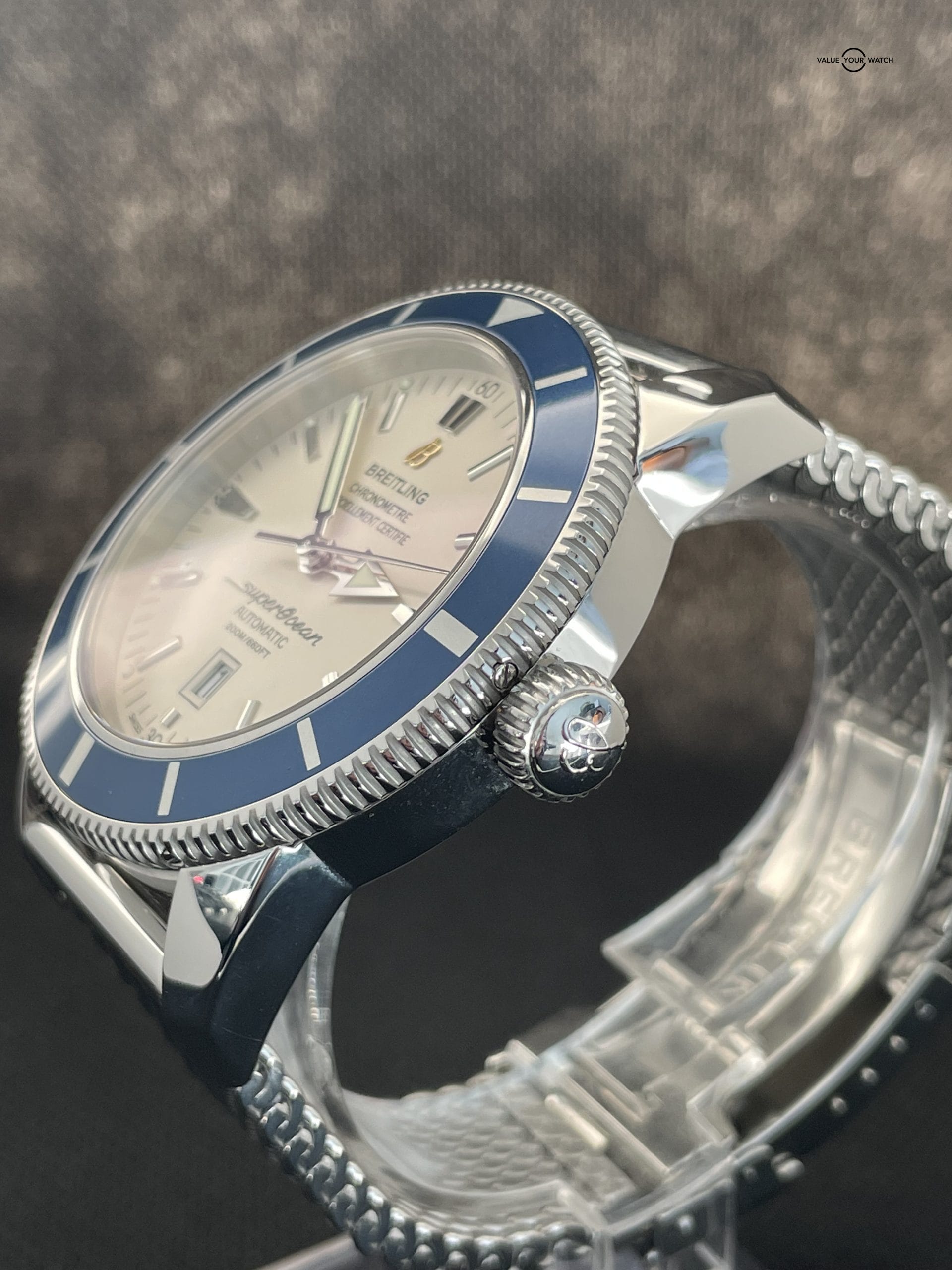 Breitling SuperOcean Heritage I Blue White Dial 46mm Mesh Steel Watch A17320 - Image 4
