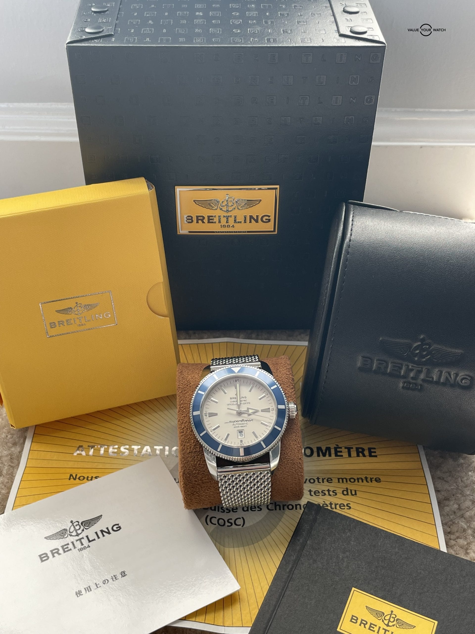 Breitling SuperOcean Heritage I Blue White Dial 46mm Mesh Steel Watch A17320 - Image 8