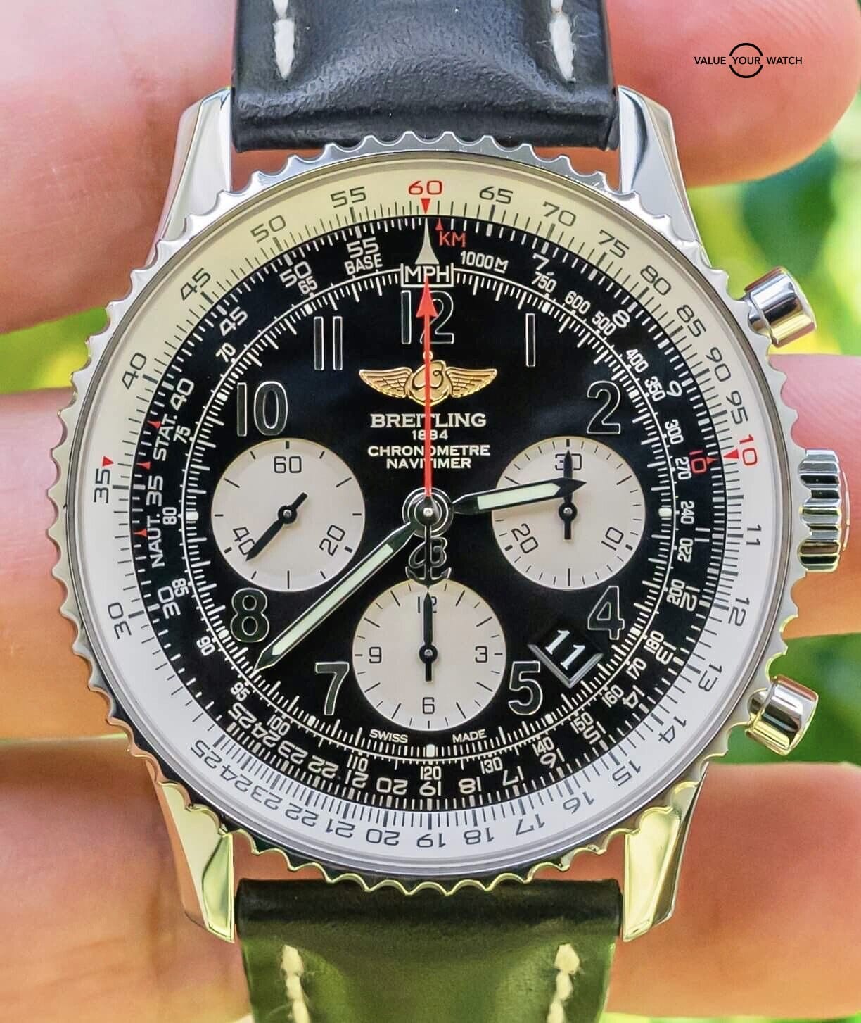 Breitling Navitimer 01 43 Chronograph 8.4K MSRP Black Dial Deploy Boxes AB0120 Value Your Watch