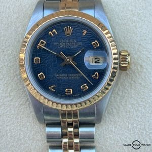 Rolex Lady Datejust 18K Yellow Gold & SS Blue Jubilee Arabic Dial RARE!!