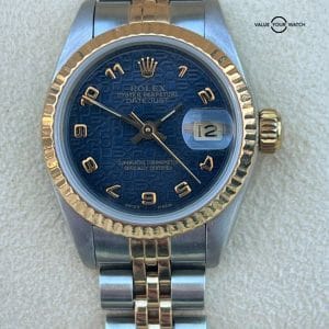 Rolex Lady Datejust 18K Yellow Gold & SS Blue Jubilee Arabic Dial RARE!!