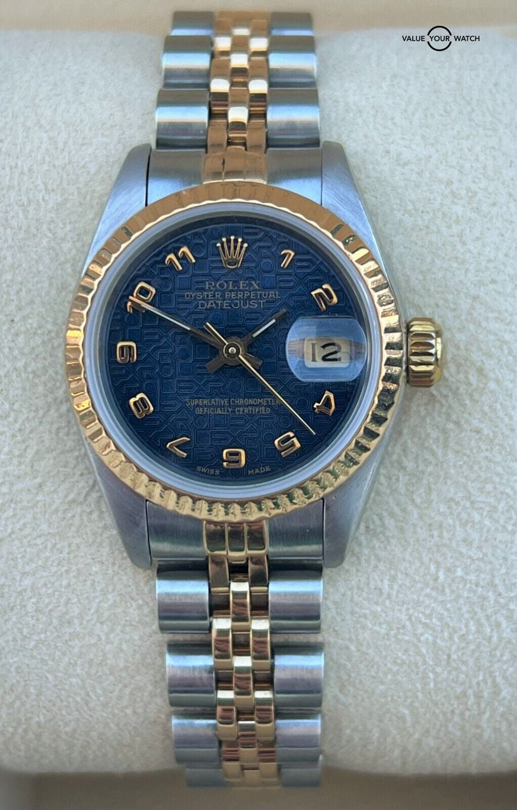 Rolex Lady Datejust 18K Yellow Gold & SS Blue Jubilee Arabic Dial RARE!!