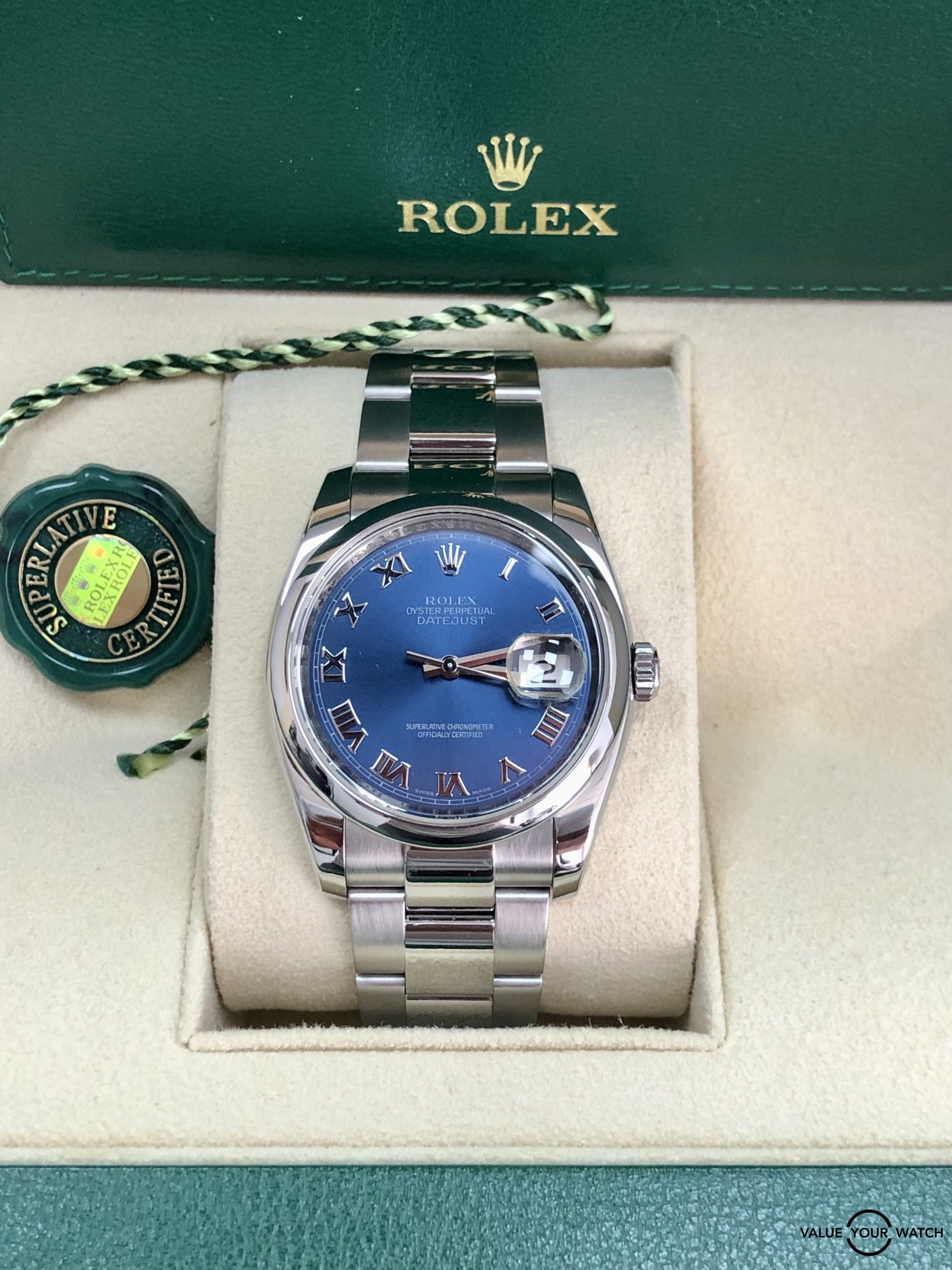 Rolex Datejust 36mm Oyster blue roman dial 116200