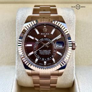 BNIB Rolex Sky-Dweller Rose Gold Chocolate Dial 326935-0006