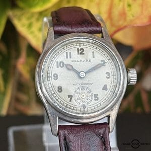 Vintage Delmark Crawford Military Dial 17J Wrist Watch Engraved Runs Estate Sale