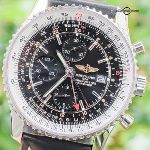Breitling Navitimer World 46 GMT Black Dial Boxes Unworn Leather Steel A24322