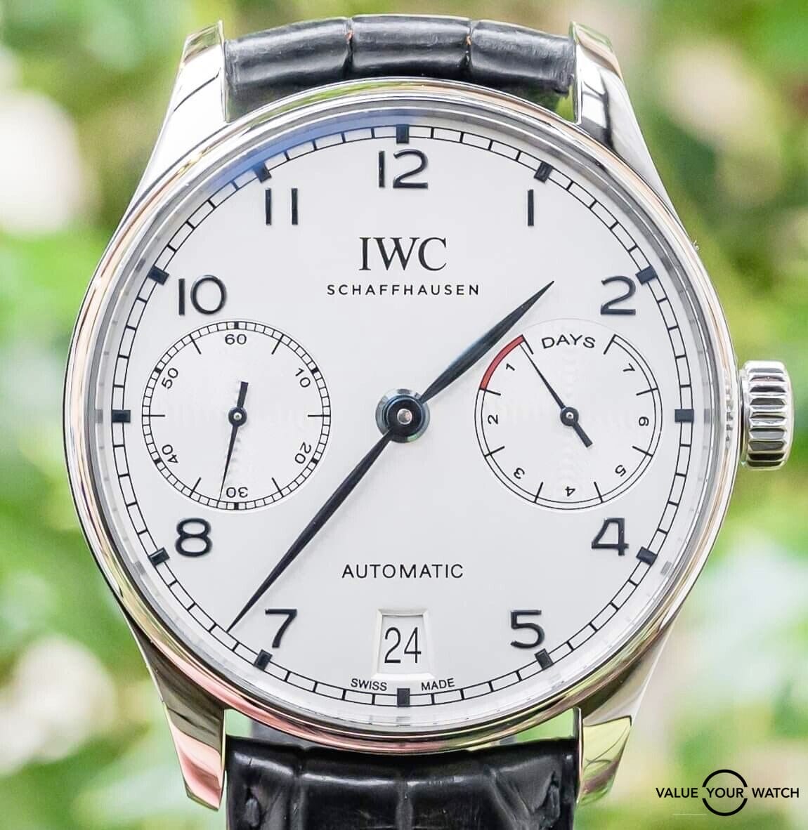 camouflage organiseren Wiskundig IWC Portugieser Automatic 42 Seven Day Power Reserve Complete Silver  IW500705 | Value Your Watch