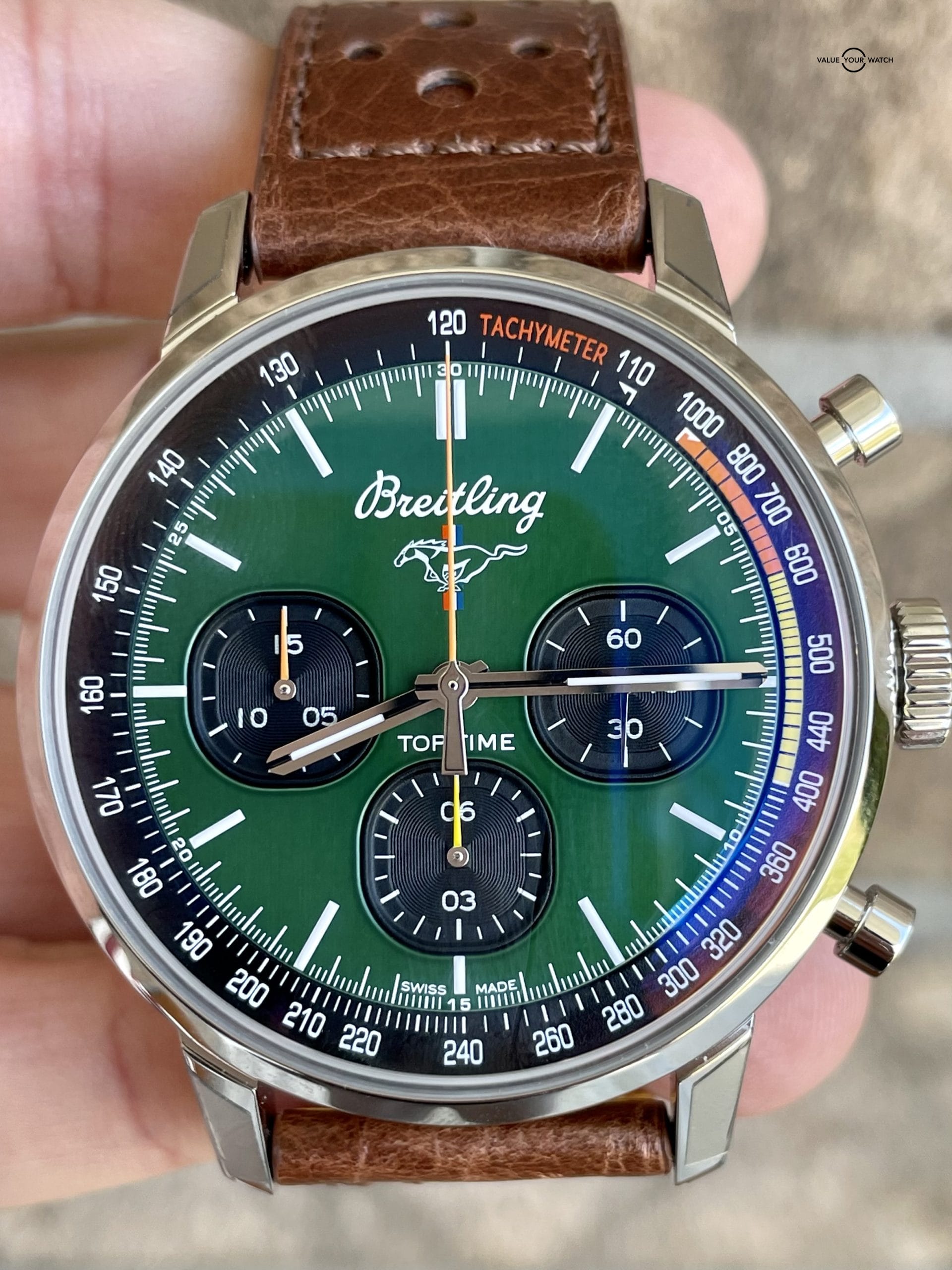 Breitling Top Time Chronograph Ford Mustang Green Dial 42mm Steel Fullset - Image 3