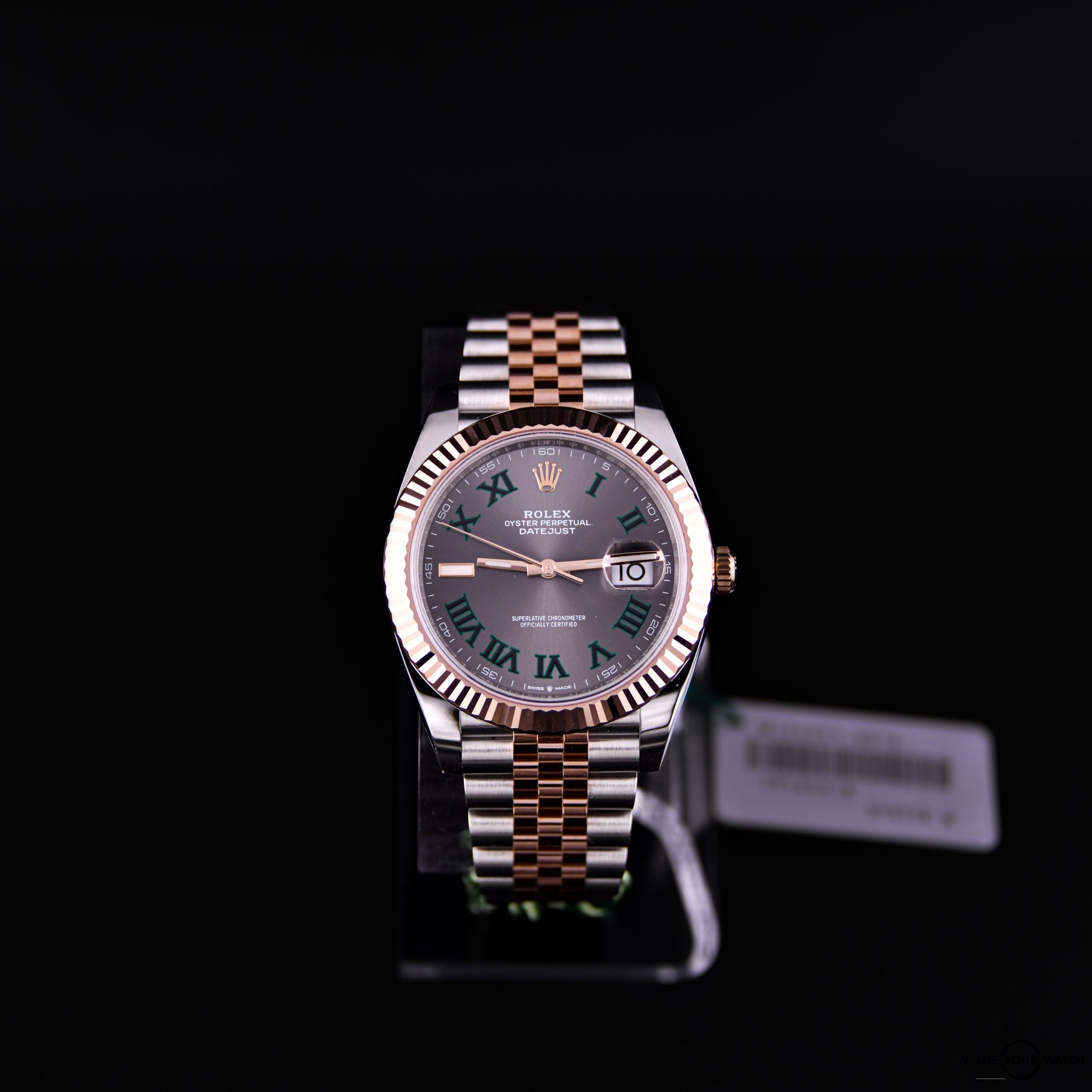 Rolex Datejust 36mm Wimbledon gold two tone jubilee bracelet grey dial green Roman numerals 126333 w/ box & papers
