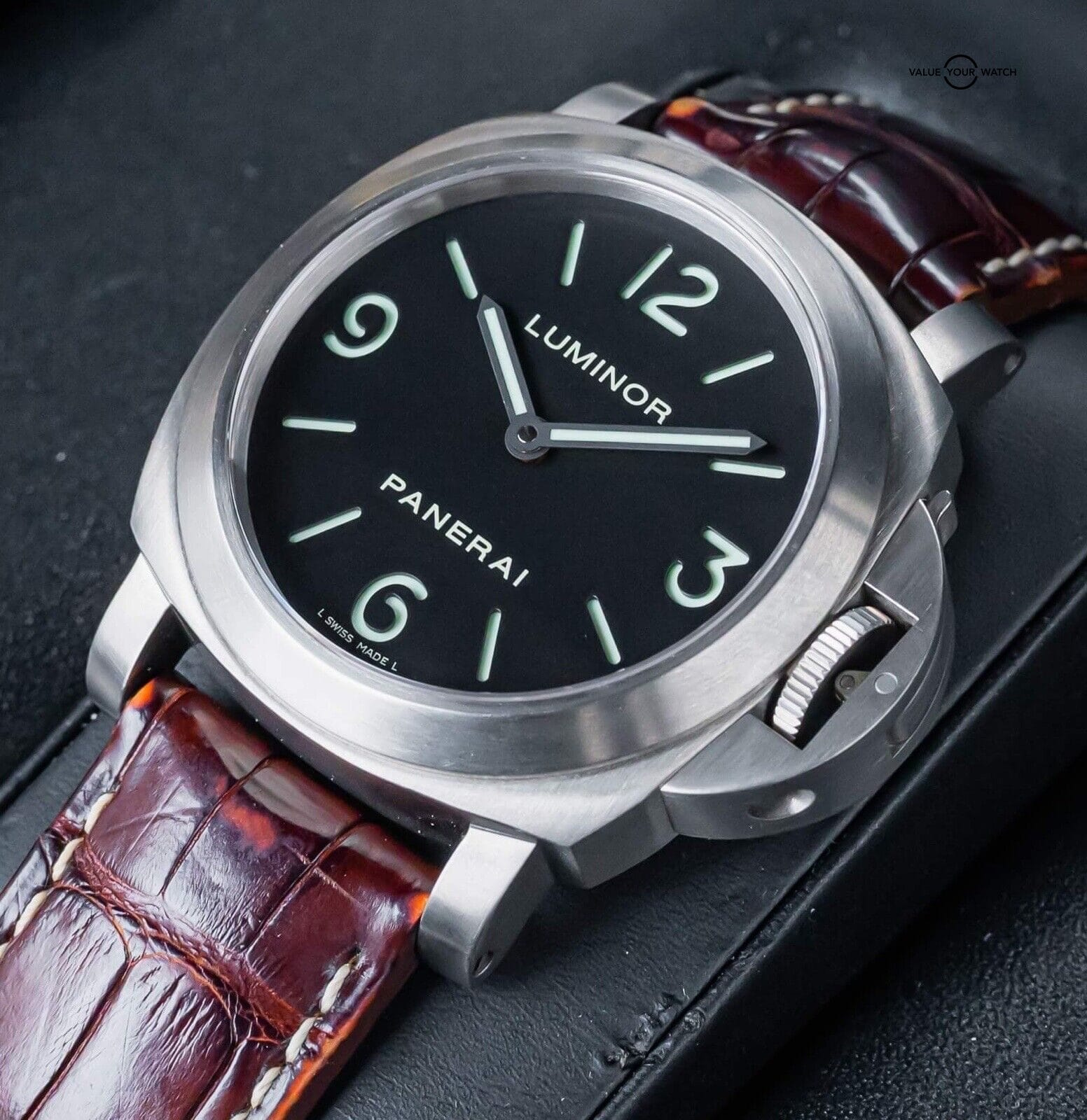 Panerai 176 Luminor Base Black Dial Titanium Alligator Boxes