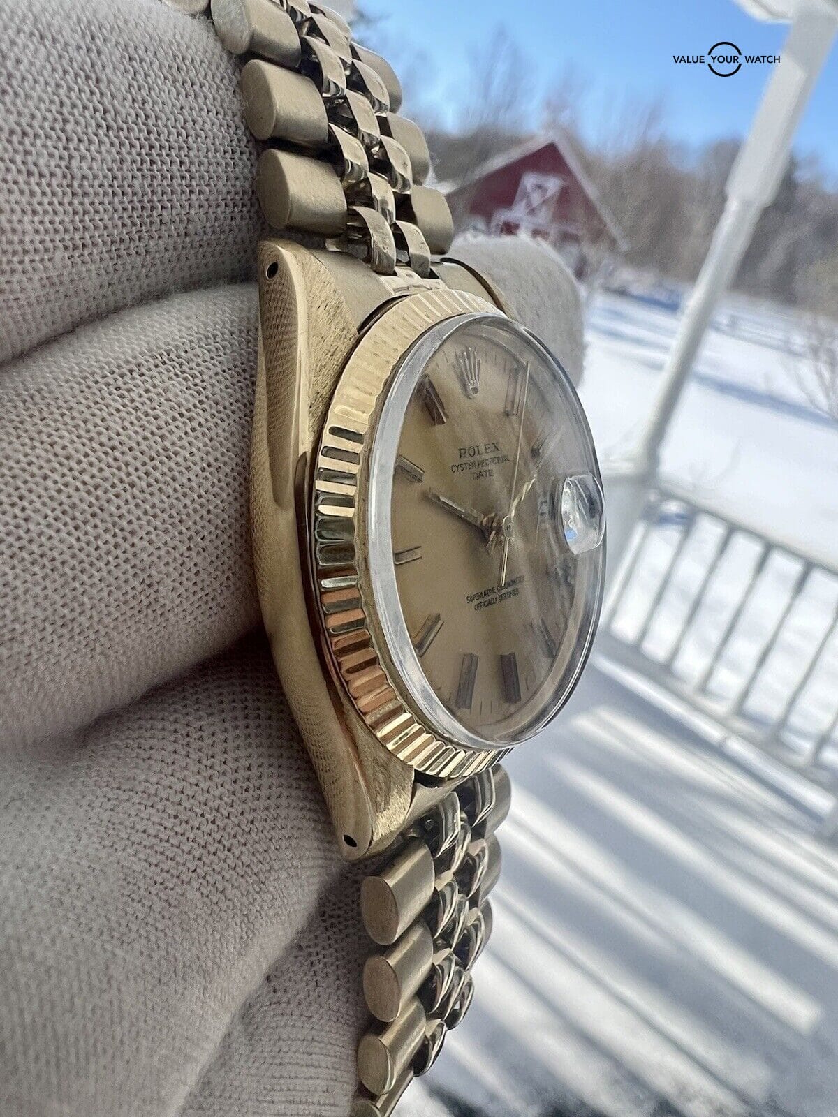 Rolex Oyster Perpetual Date 34mm 14K Gold Champagne Dial - Image 4