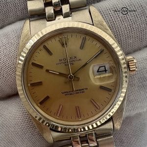 Rolex Oyster Perpetual Date 34mm 14K Gold Champagne Dial