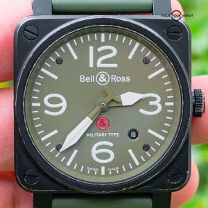 Bell &amp; Ross BR 03-92 Military 42mm Green Khaki Dial Complete Box Paper BR03-92-S