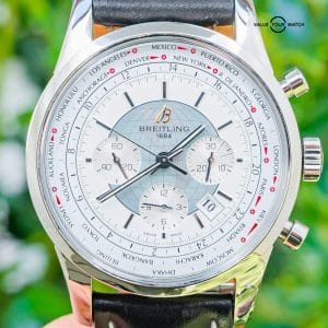 Breitling Transocean Chronograph Unitime $12K MSRP Polar White Complete AB0510