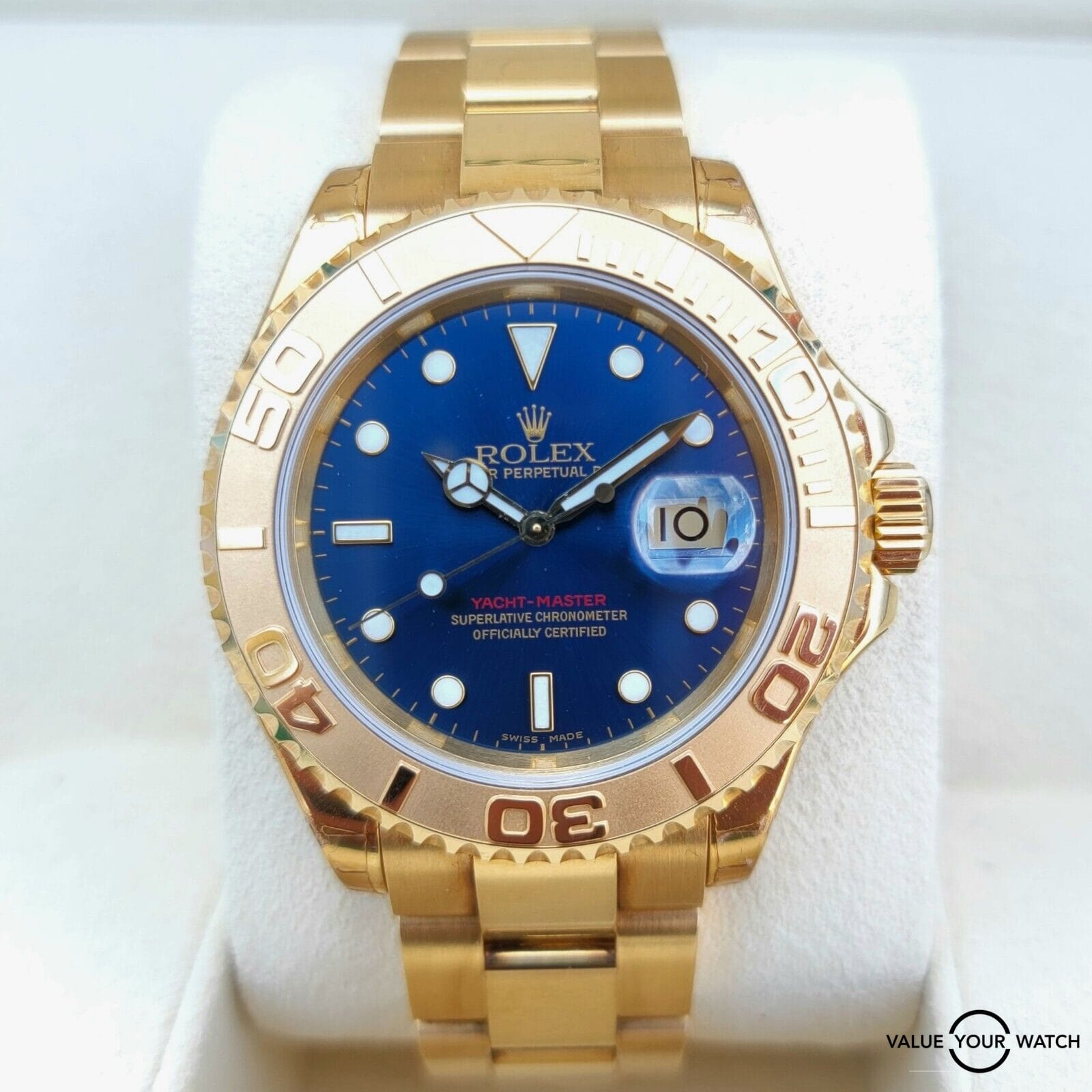 2000 Rolex Yacht-Master I solid 18k yellow gold Blue Dial, box/papers, stickers!
