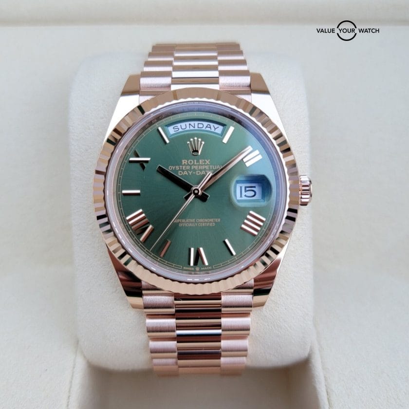 2022 Rolex Day-Date Olive Green President Rose Everose Gold Full set! 228235