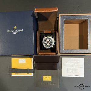 Here we go Guys up for sell: PRE-OWNED 100% AUTHENTIC BREITLING SUPER AVENGER II BLACK DIAL WITH SILVER SUB DIALS STAINLESS STEEL WATCH. COMES WITH BREITLING BOX ,SUPER AVENGER MANUAL BOOKLE , NEW LEATHER BAND & BREITLING TAG NEW LEATHER BAND MODEL # A1337111/BC29