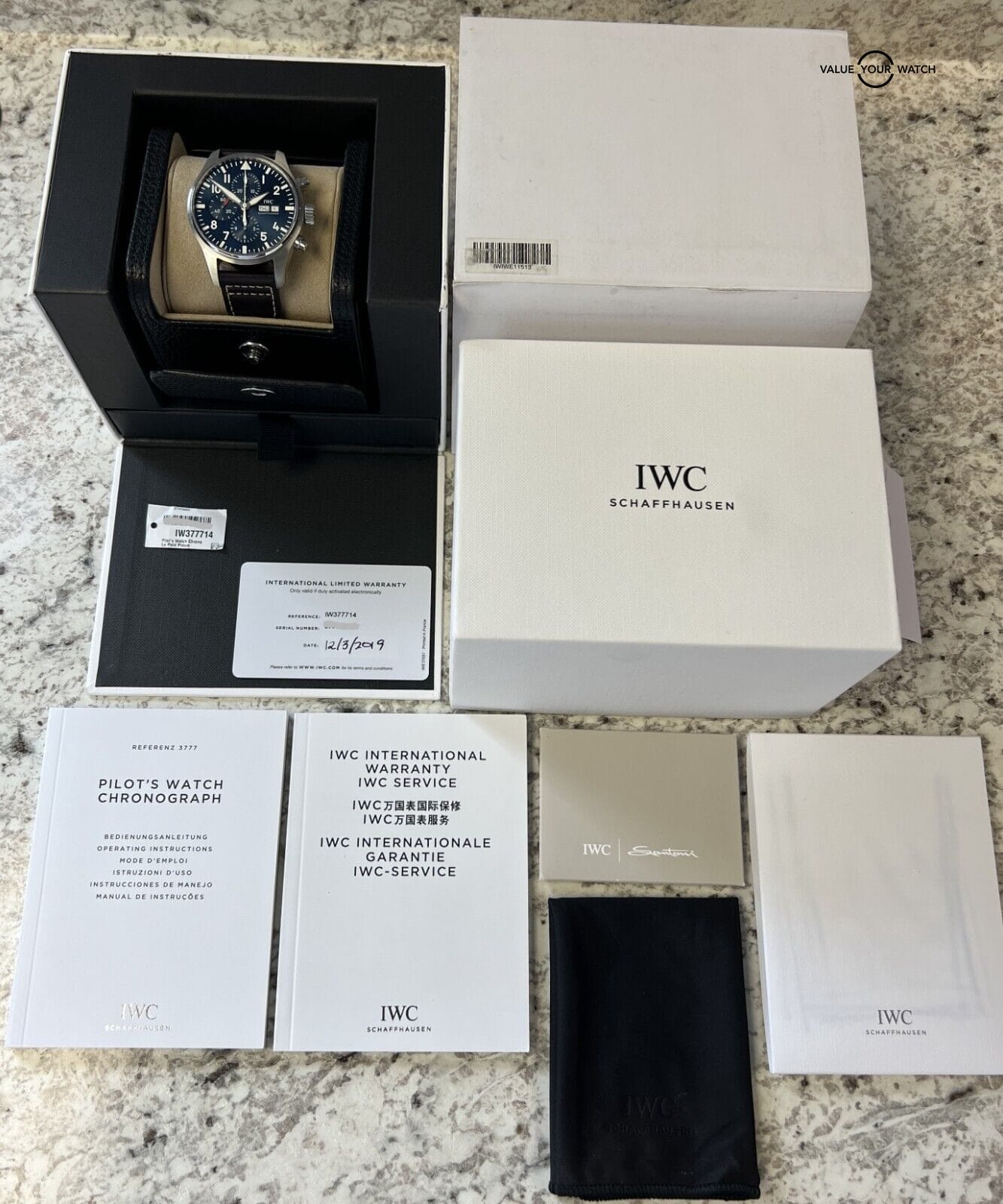 2023 IWC Pilot IW377714 Le Petit Prince Automatic Chronograph Day Date 43mm  Blue Wristwatch with Box and Papers