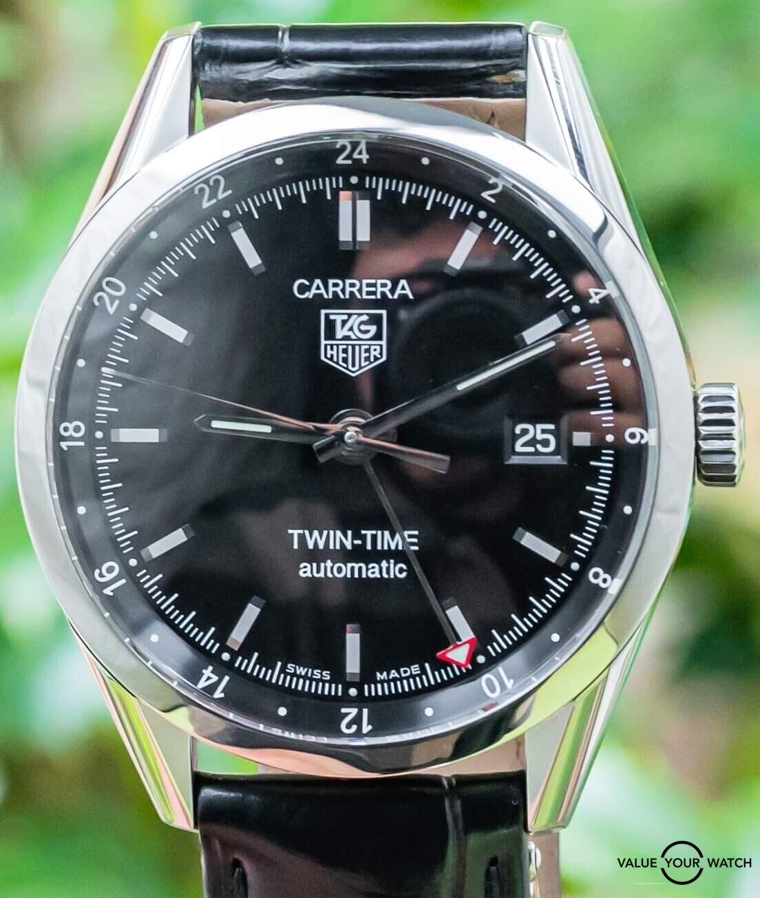 Forkludret Billy slå op Tag Heuer Carrera Twin-Time Automatic GMT Calibre 7 Black Dial  WV2115.FC6180 | Value Your Watch