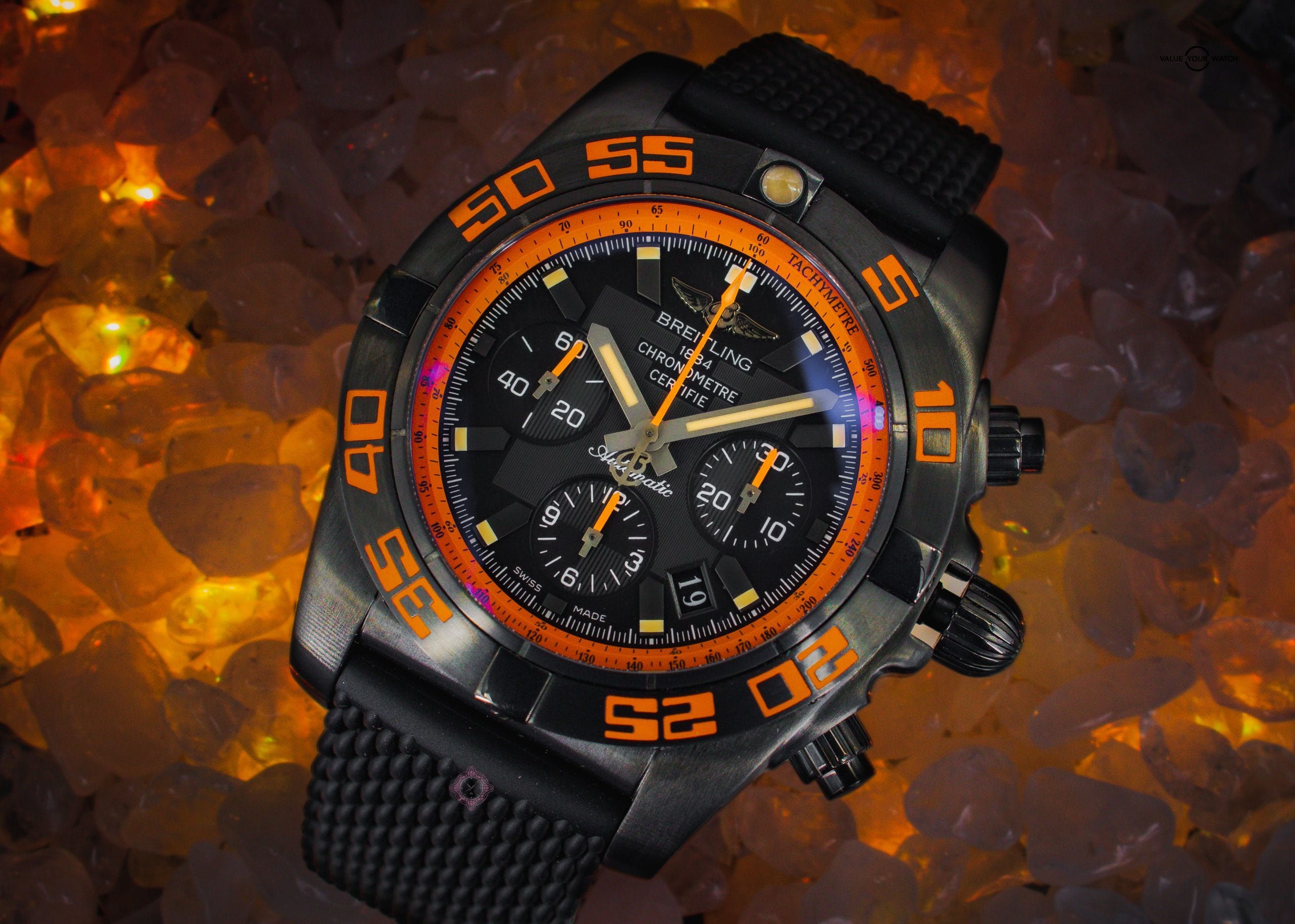 Breitling Chronomat 44 Raven Chronograph Orange BOX, PAPERS, STRAPS - MB011C2/BD07-153S