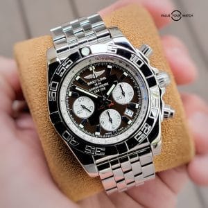 Breitling Chronomat Chronograph 44mm AB0110 $9k MSRP Chocolate Dial Steel Full Set