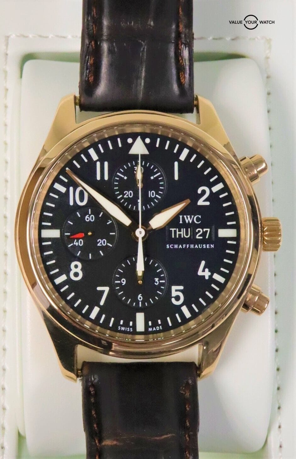 IWC Pilot Chronograph 18K Rose Gold 42mm Chronograph Black Dial!