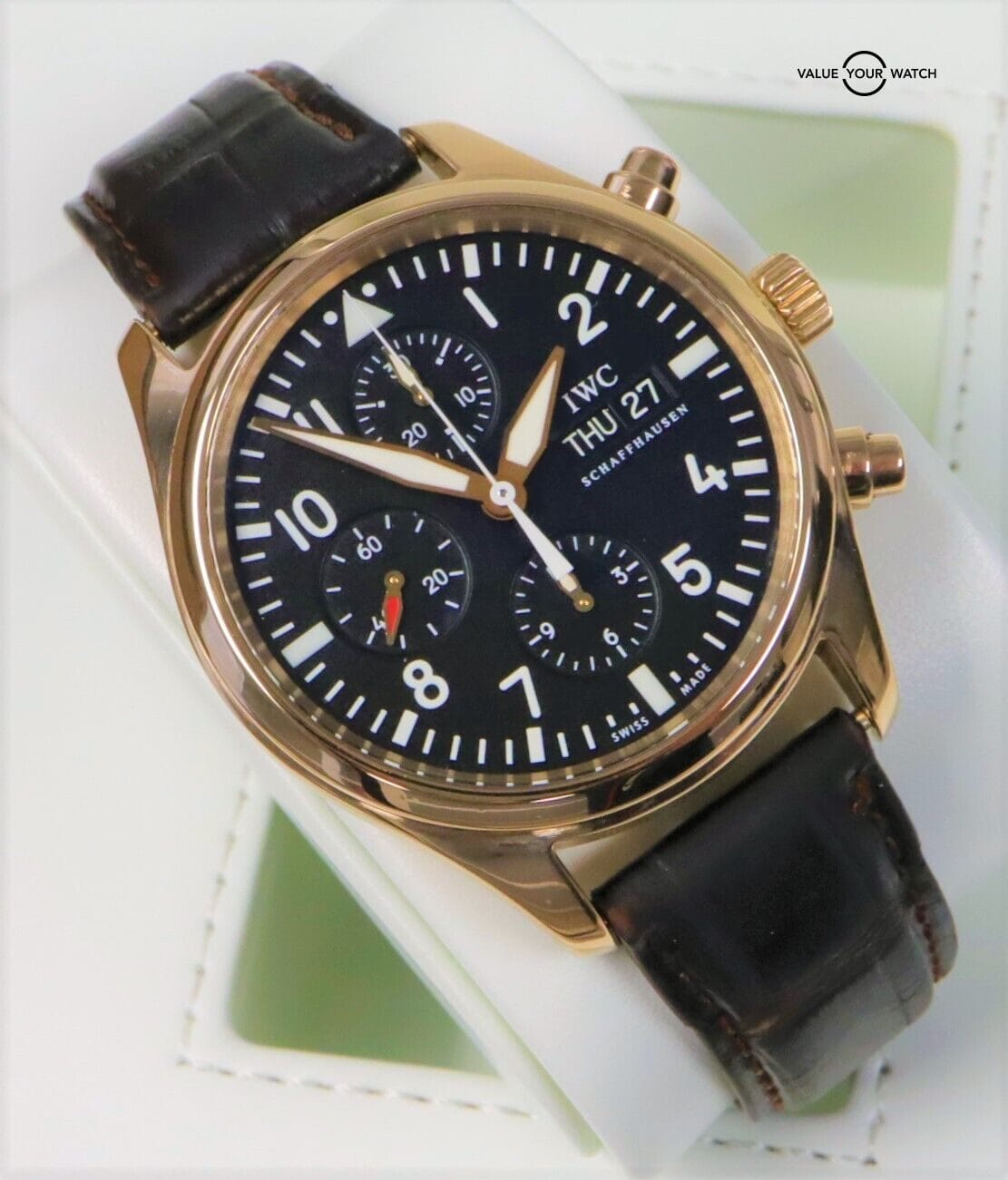 IWC Pilot Chronograph 18K Rose Gold 42mm Chronograph Black Dial! - Image 3