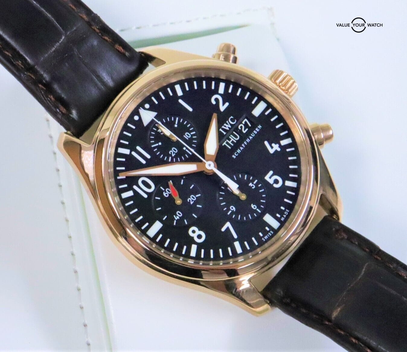 IWC Pilot Chronograph 18K Rose Gold 42mm Chronograph Black Dial! - Image 7