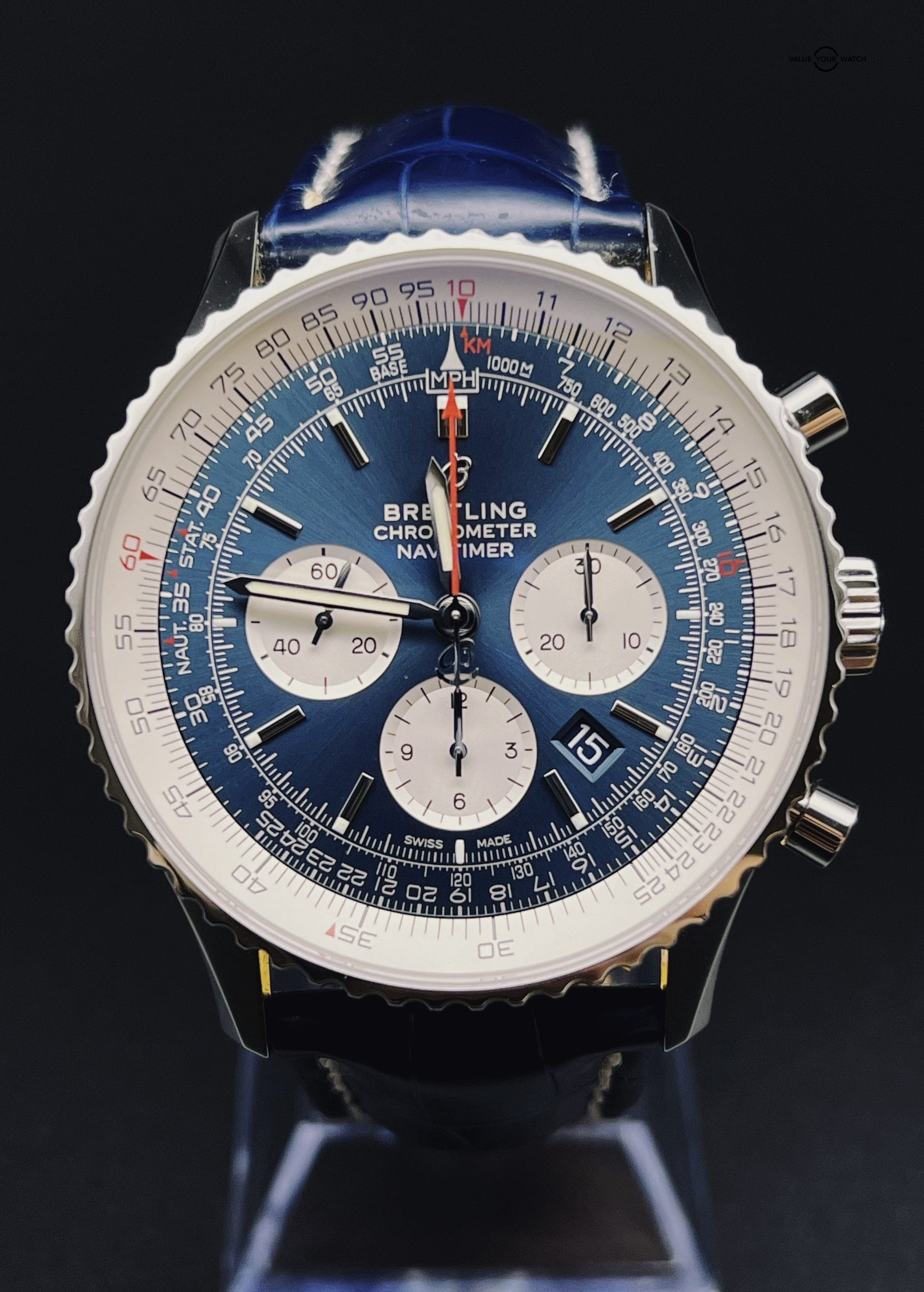Breitling Navitimer B01 Chronograph 46 Steel Automatic Blue Dial On Crocodile
