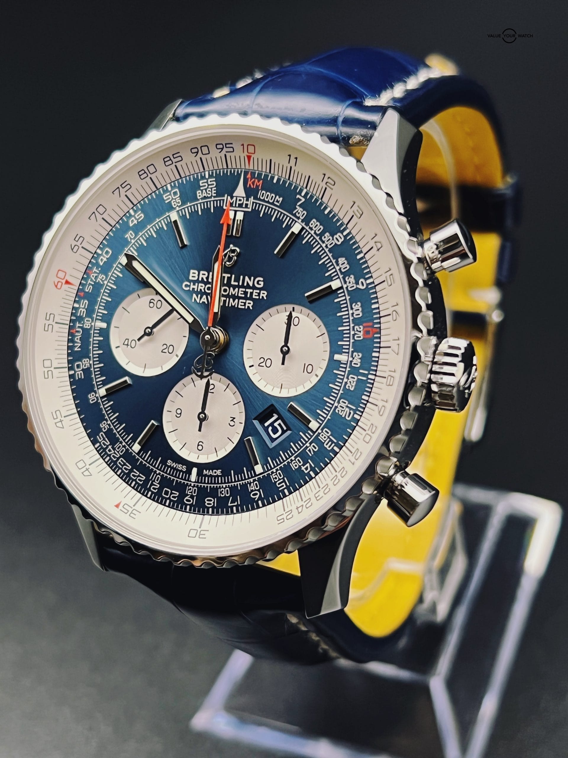 Breitling Navitimer B01 Chronograph 46 Steel Automatic Blue Dial On Crocodile - Image 4