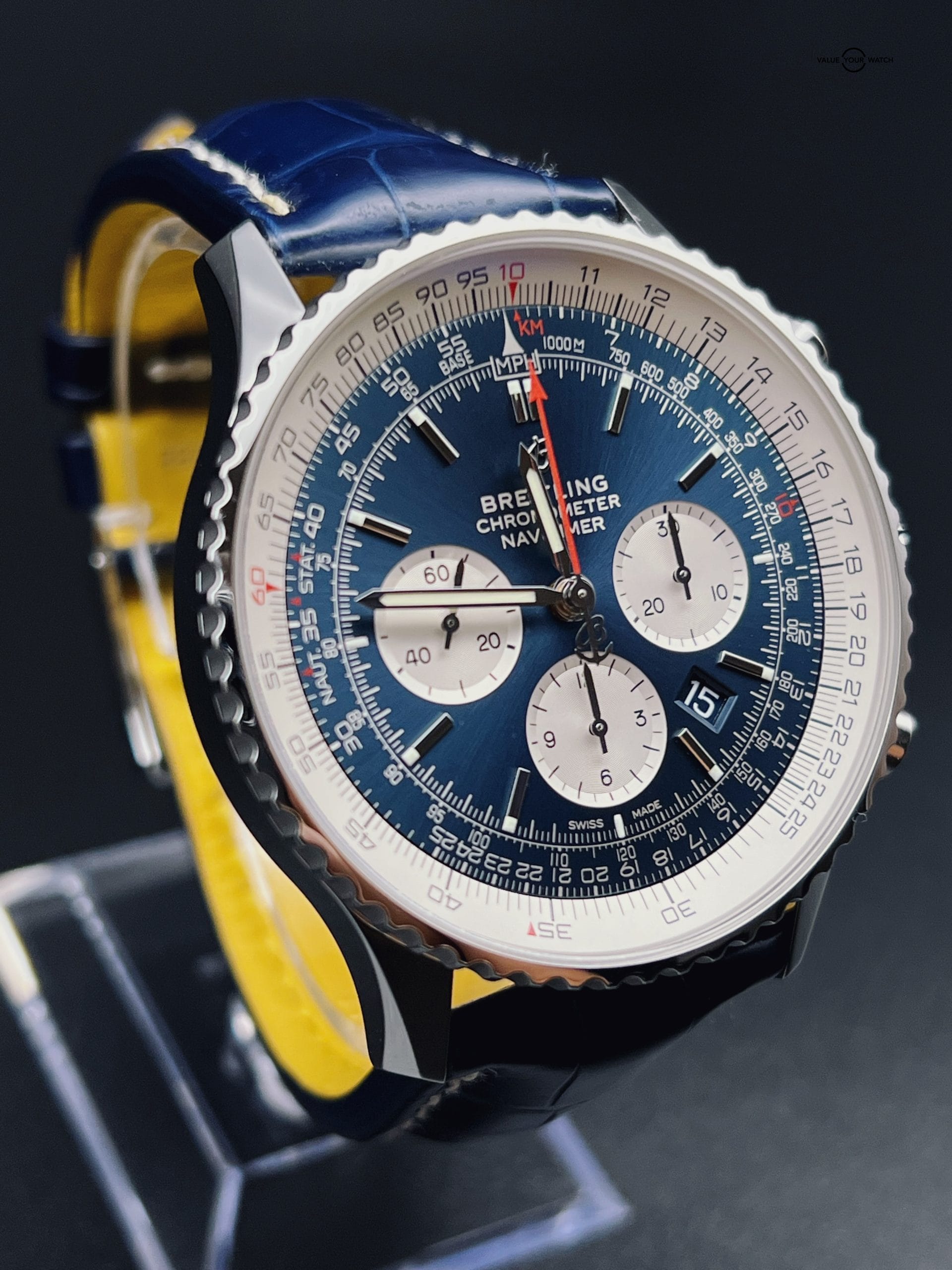 Breitling Navitimer B01 Chronograph 46 Steel Automatic Blue Dial On Crocodile - Image 6