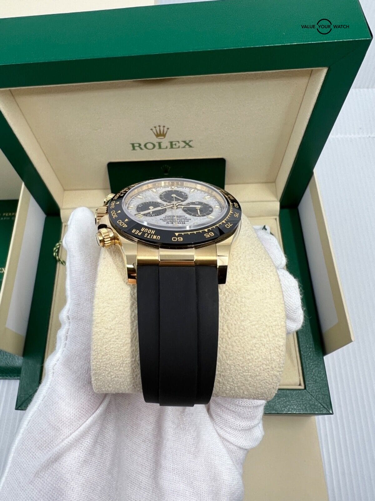 New 2023 White Tag Rolex Daytona Yellow Gold Meteorite Dial Oysterflex 116518LN - Image 6
