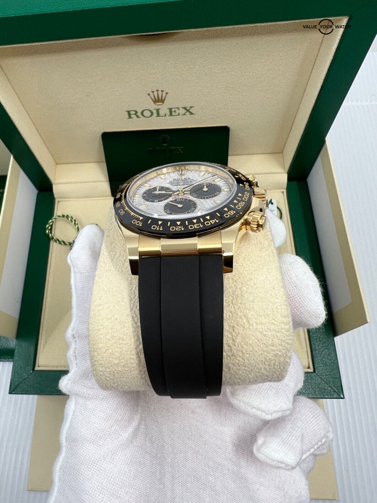 New 2023 White Tag Rolex Daytona Yellow Gold Meteorite Dial Oysterflex 116518LN - Image 7