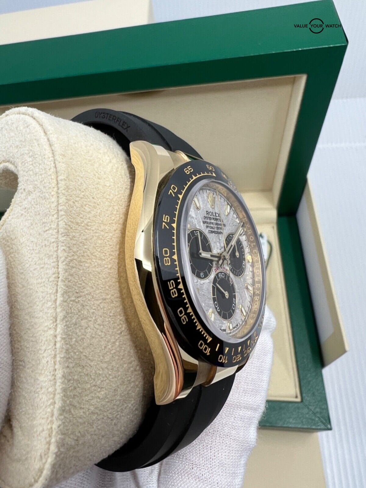 New 2023 White Tag Rolex Daytona Yellow Gold Meteorite Dial Oysterflex 116518LN - Image 8