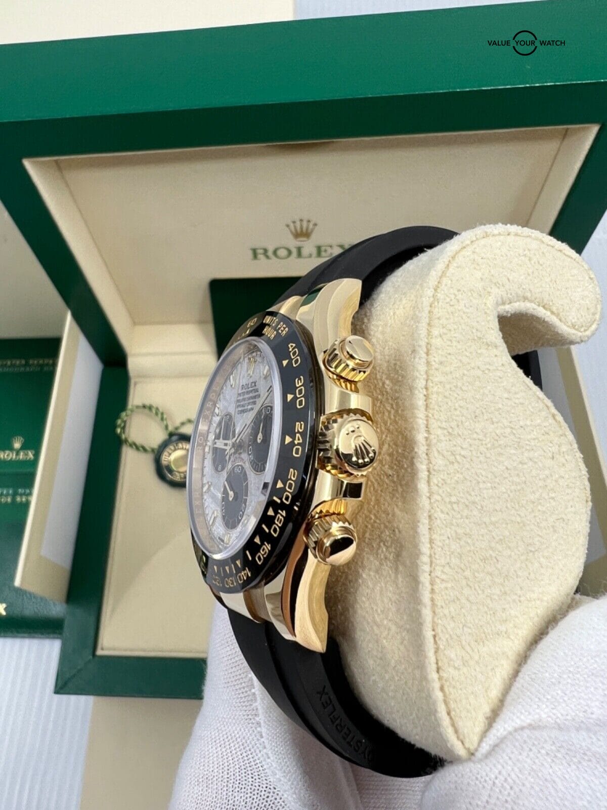 New 2023 White Tag Rolex Daytona Yellow Gold Meteorite Dial Oysterflex 116518LN - Image 9