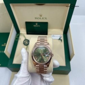 True New Dec 2022 Rolex Rose Gold Day Date 40 Olive Green Dial President 228235