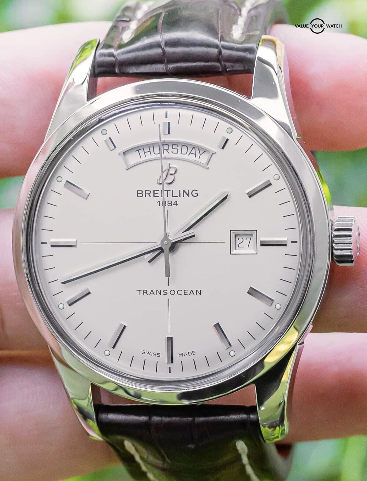 Breitling Transocean Chronograph 38 Silver Dial Mesh Bracelet Boxes Auto  A41310