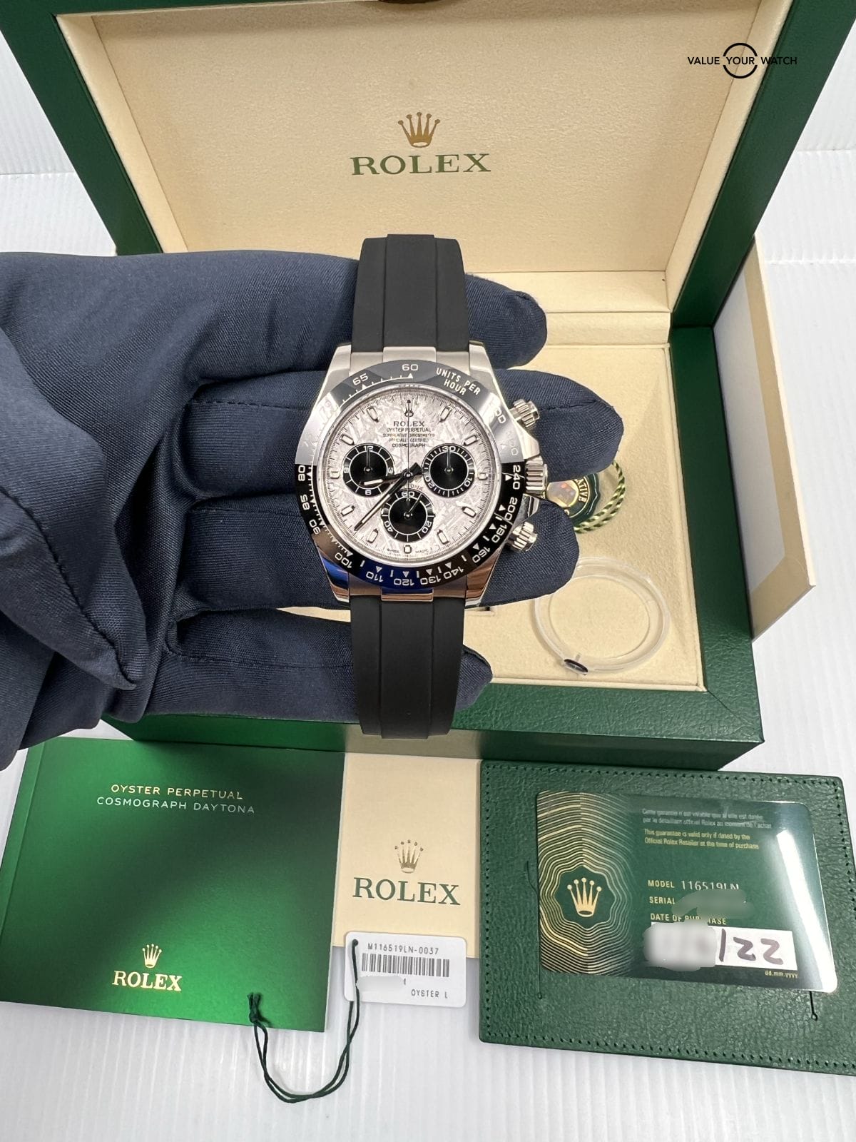 2022 Complete Set Rolex Daytona Meteorite White Oysterflex 116519LN | Value Your Watch