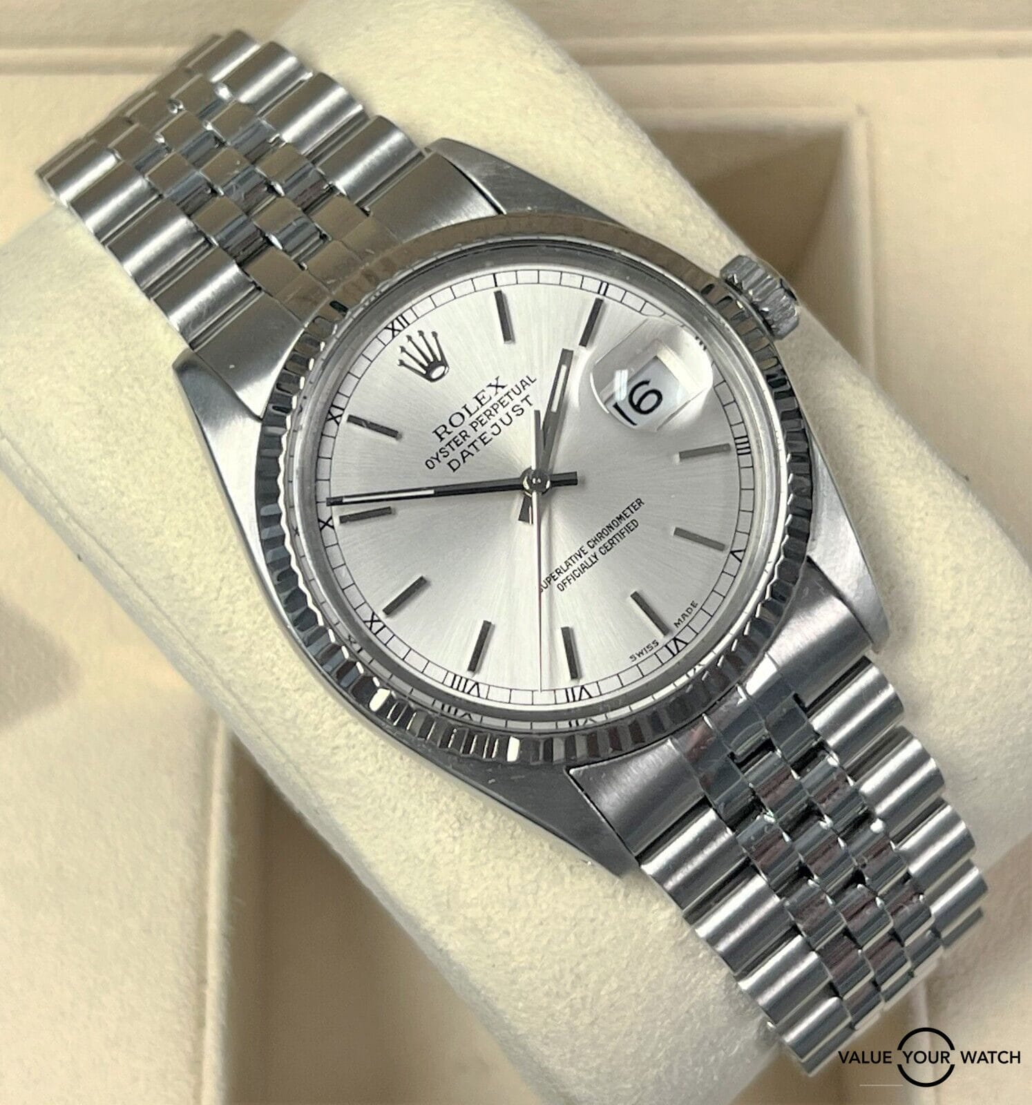Rolex Datejust 16014 36mm Silver Dial 18K White Gold Bezel & Stainless Steel!