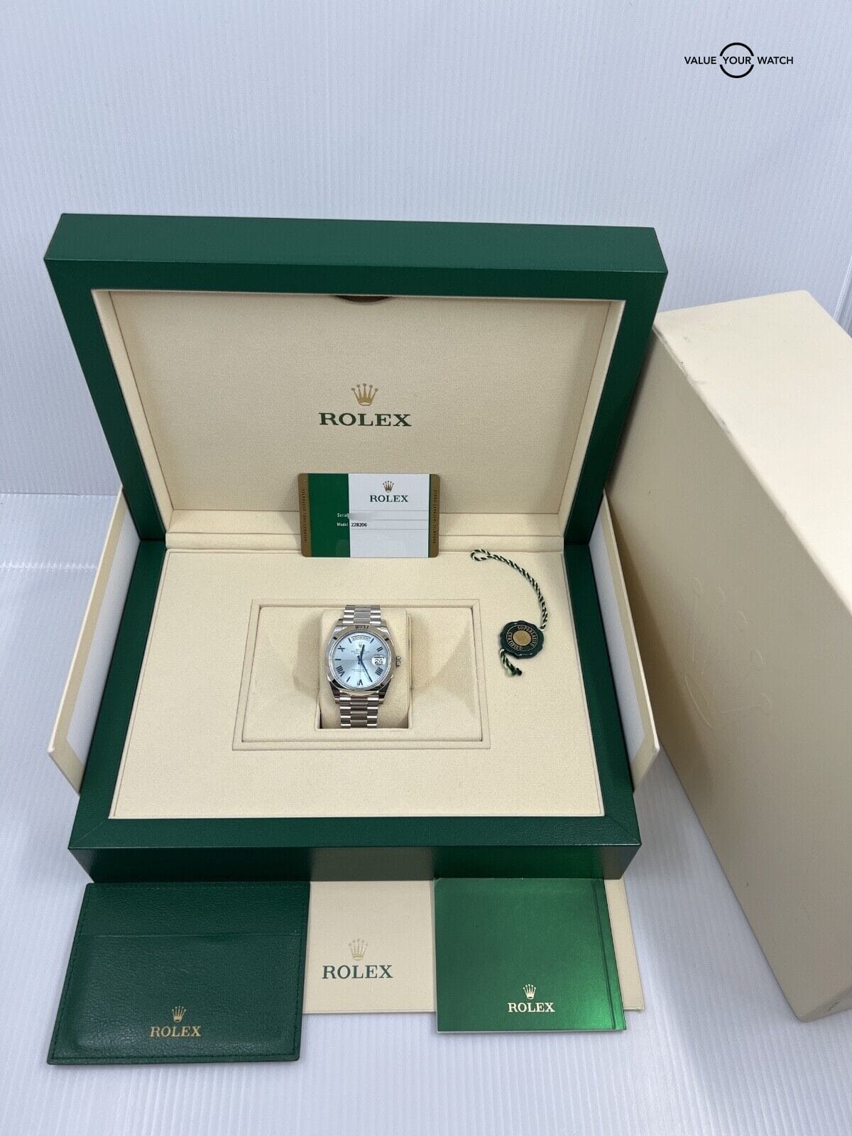 Mint Unpolished Rolex DayDate President 40mm Platinum Blue Quadrant Roman 228206 - Image 5