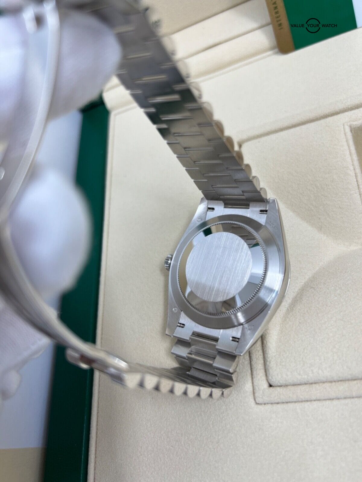 Mint Unpolished Rolex DayDate President 40mm Platinum Blue Quadrant Roman 228206 - Image 6