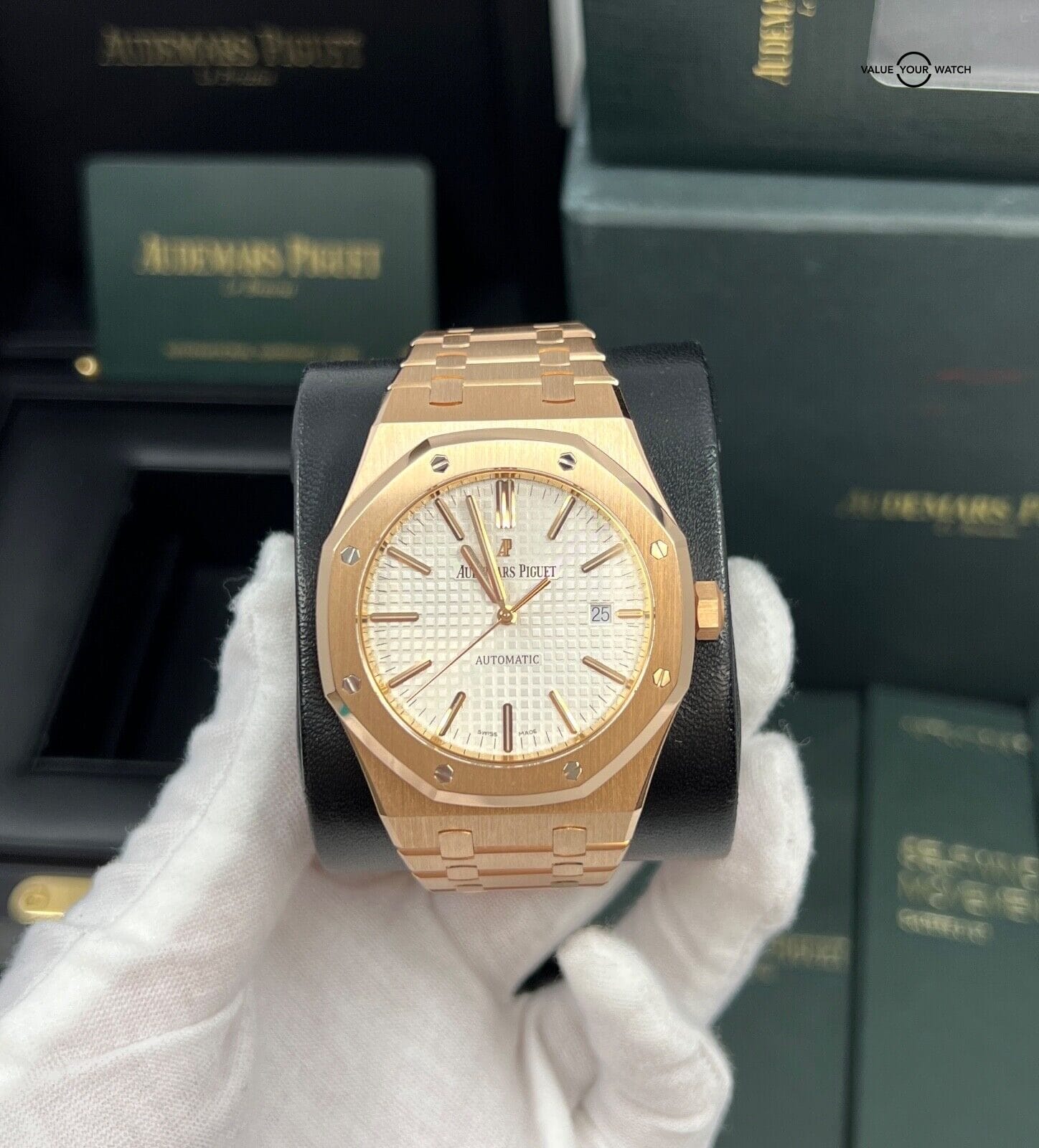 2023 AP Serviced Audemars Piguet White Dial Royal Oak 18K Rose Gold on Bracelet