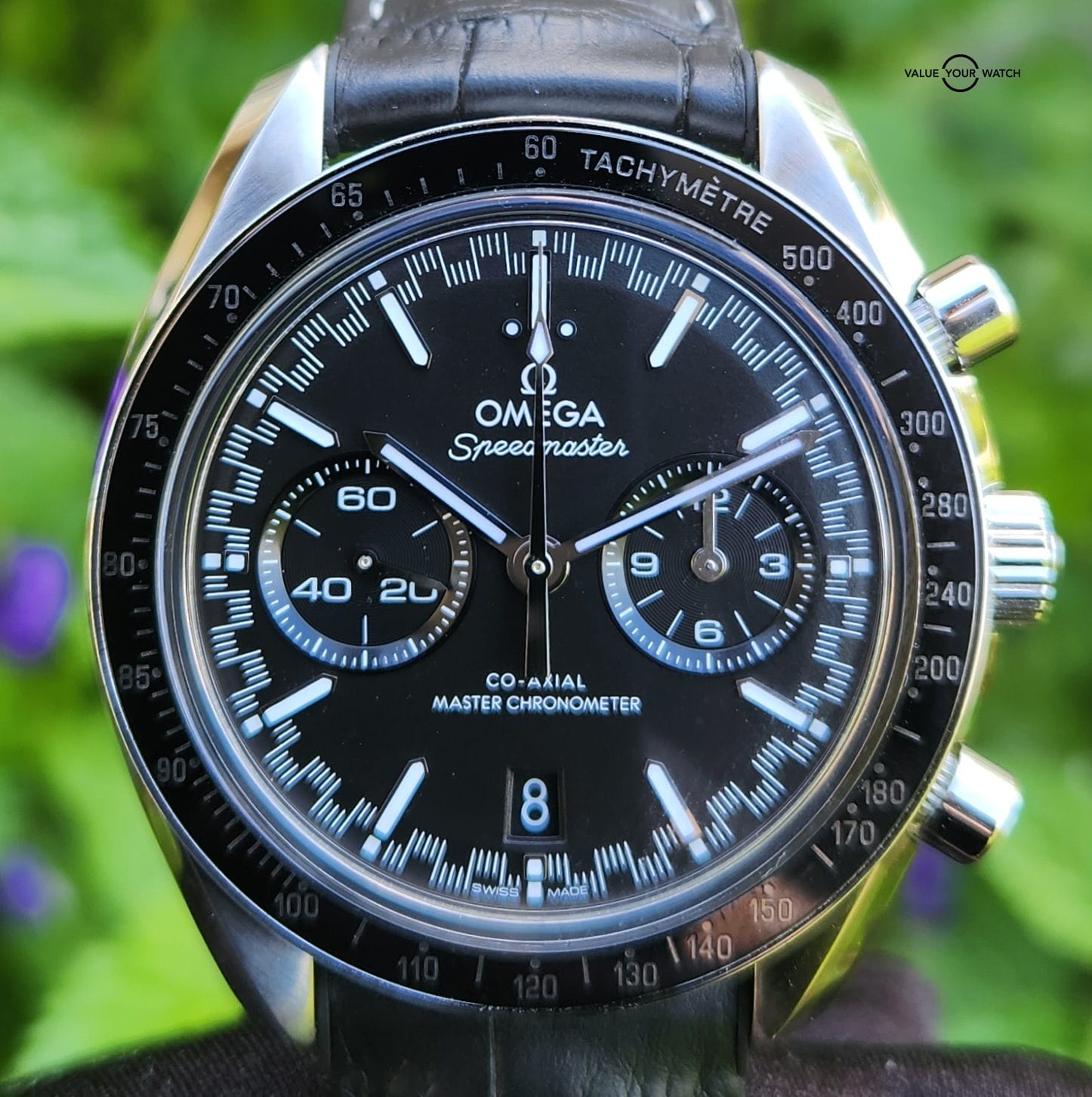 UNWORN OMEGA Speedmaster Professional Co-axial Master Chronometer Chronograph Men's Black Watch Stainless Steel w/Leather Strap 44.25mm 329.33.44.51.01.001