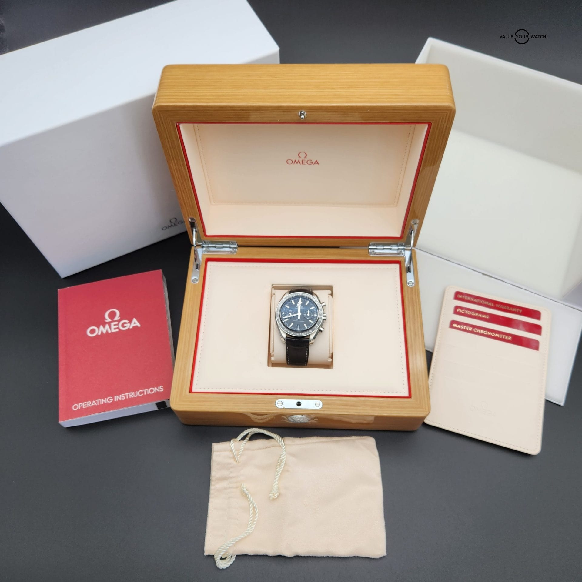 UNWORN OMEGA Speedmaster Professional Co-axial Master Chronometer Chronograph Men's Black Watch Stainless Steel w/Leather Strap 44.25mm 329.33.44.51.01.001 - Image 15